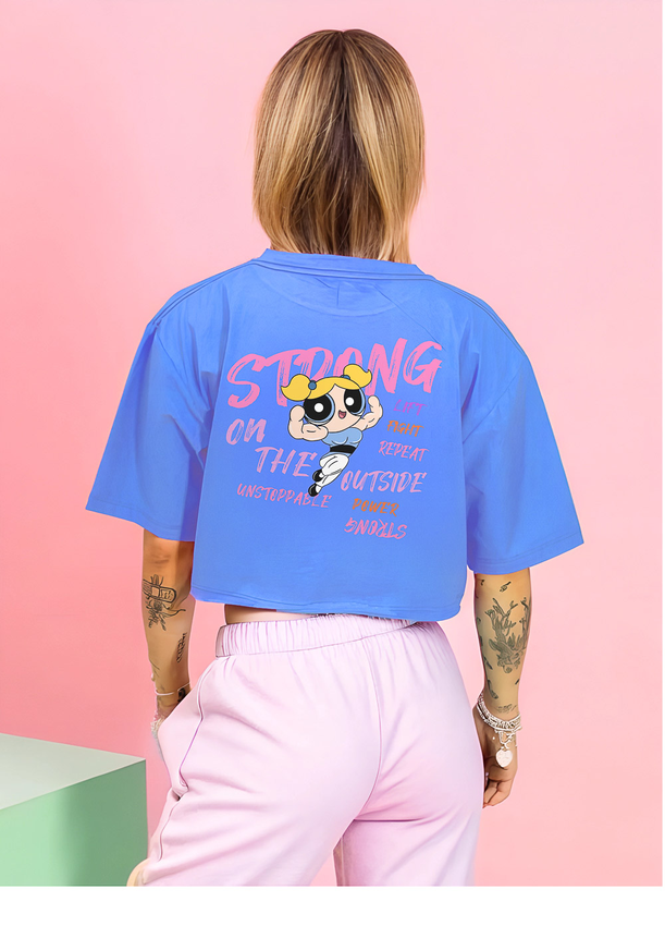 Cropped oversized feminino estampado de algodão sustentável