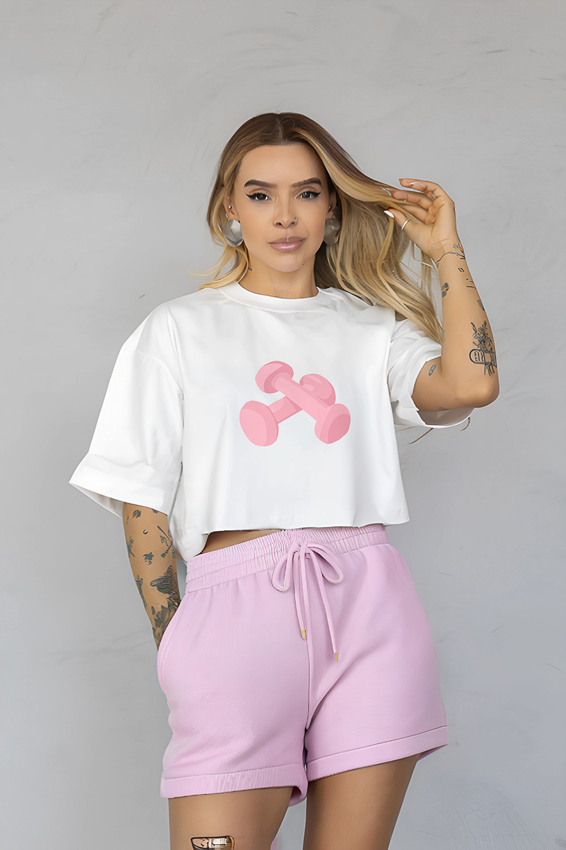Cropped oversized feminino estampado de algodão sustentável