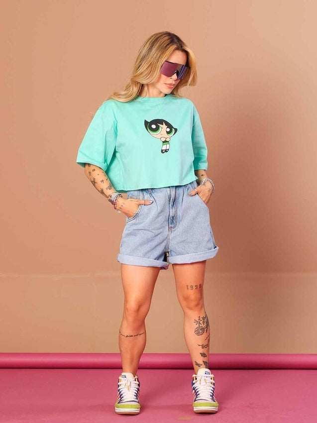 Cropped oversized feminino estampado de algodão sustentável