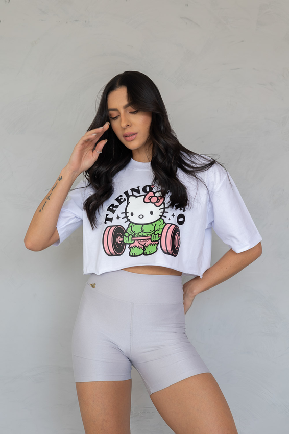 Cropped oversized feminino estampado de algodão sustentável