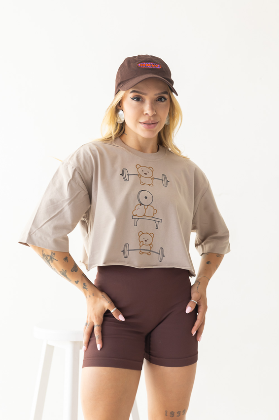 Cropped oversized feminino estampado de algodão sustentável