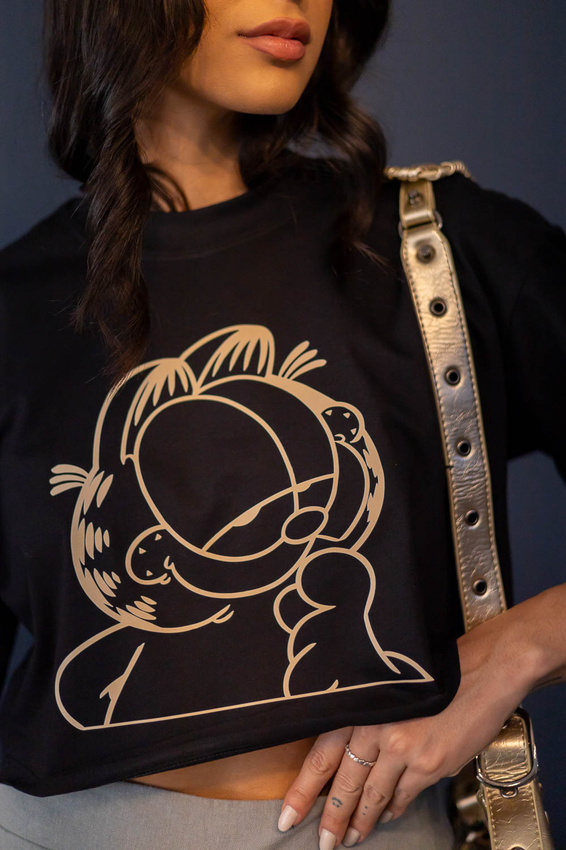 Cropped oversized feminino estampado de algodão sustentável