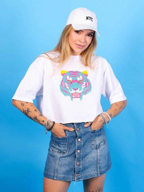 Cropped oversized feminino estampado de algodão sustentável