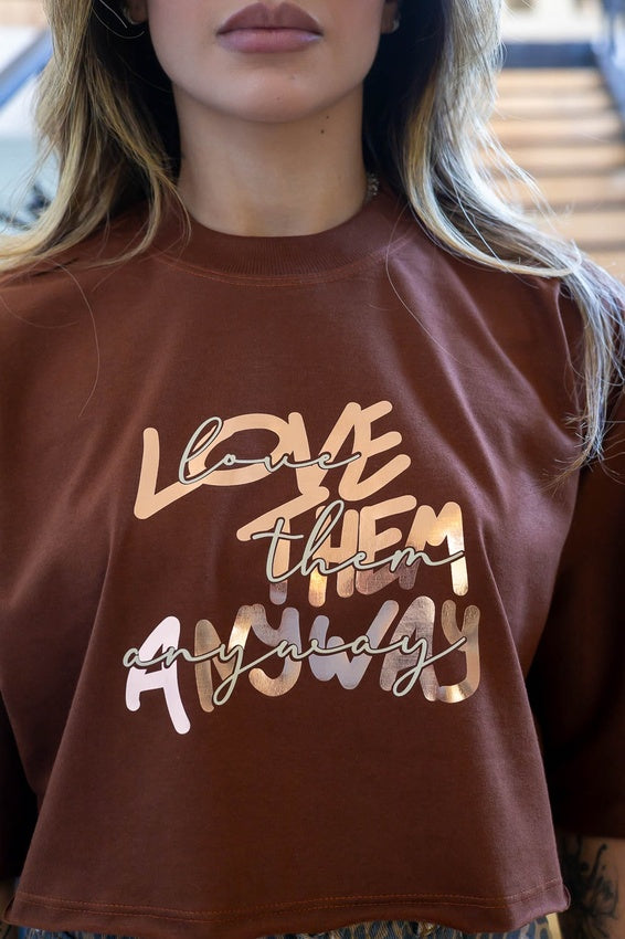 Cropped oversized feminino estampado de algodão sustentável